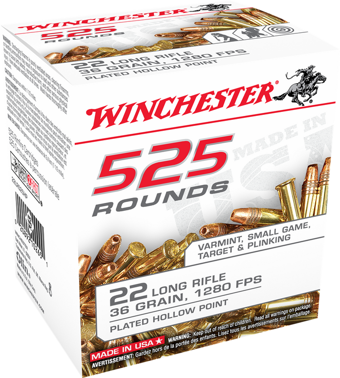 Winchester Ammo 22LR525HP USA22 LR 36 gr Copper Plated Hollow Point (CPHP) 525ea  (Bulk)