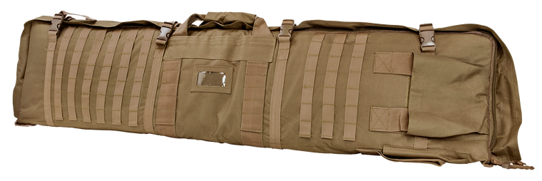 NcStar CVSM2913T VISM Deluxe Rifle Case with MOLLE Webbing, ID Window, Padding & Tan Finish Folds out to 66" L x 35" W Shooting Mat 48" L x 11" H x 1.75" D Interior Dimensions