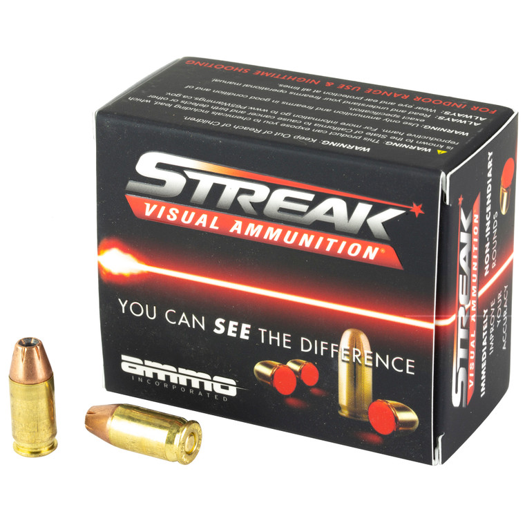 Streak Ammunition 380 ACP 90 Grain Jacketed Hollow Point Red Cold Tracer 20RD