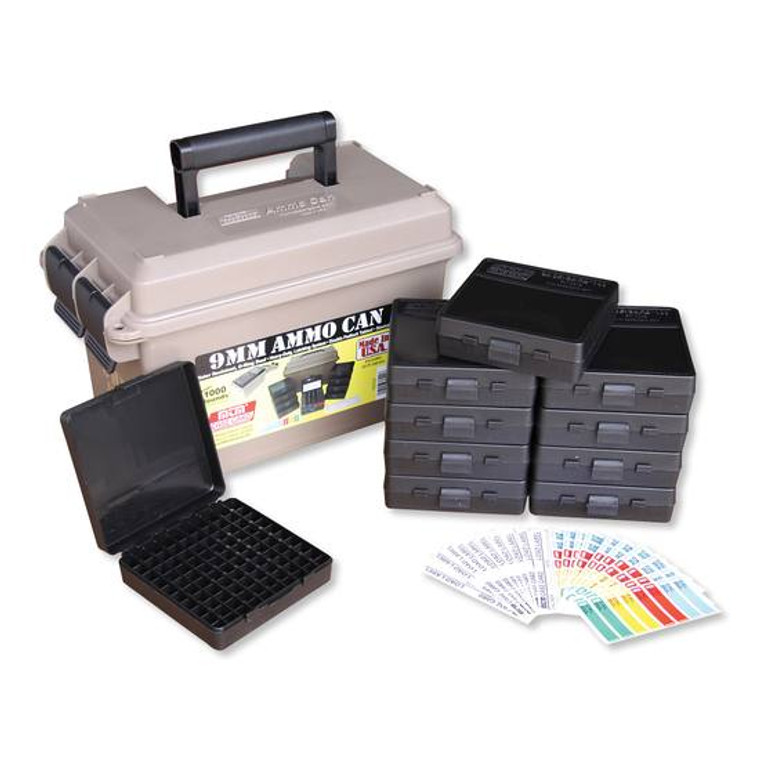 MTM Ammo Can Combo 50 Caliber Polymer Dark Earth with 10 Flip-Top Ammo Boxes 380 ACP, 9mm Luger 100-Round Polymer Black