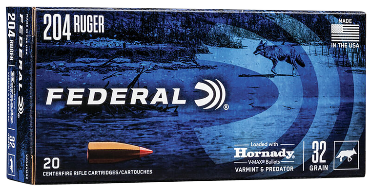 Federal Varmint Ammunition 204 Ruger 32 Grain Hornady V-MAX Polymer Tip 20RD