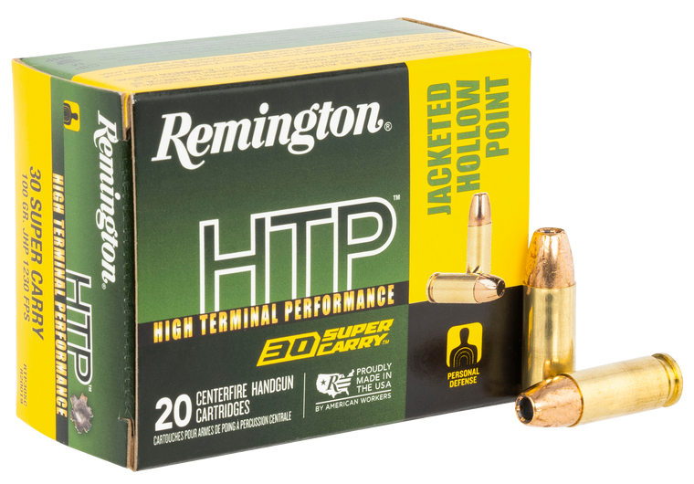Remington High Terminal Performance (HTP) Ammunition 30 Super Carry 100 Grain Jacketed Hollow Point 20RD