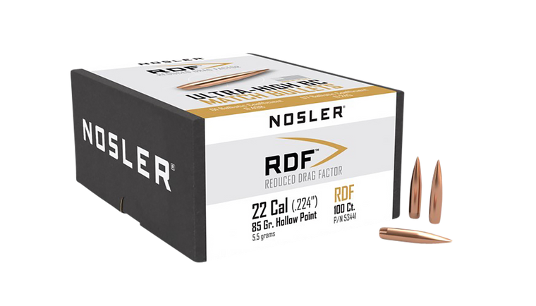 Nosler 53441 RDF Match 22 Cal .224 85 gr Hollow Point Boat-Tail (HPBT) 100 Per Box