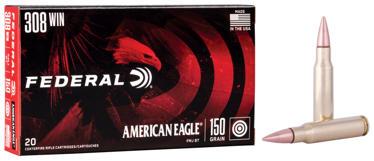 Federal AE308D American Eagle Target 308 Win 150 gr Full Metal Jacket Boat-Tail (FMJBT) 20rd Bx