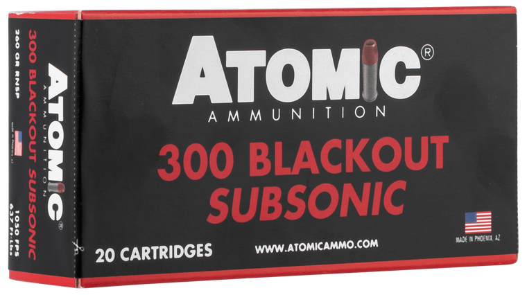 Atomic Ammunition 300 AAC Blackout Subsonic 260 Grain Expanding Round Nose Soft Point 20RD