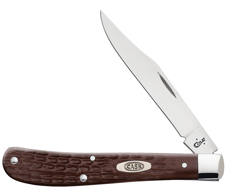 Case 00135 Trapper Slimline 3.25" Folding Clip Point Plain As-Ground Tru-Sharp SS Blade/Brown Jigged Synthetic Handle