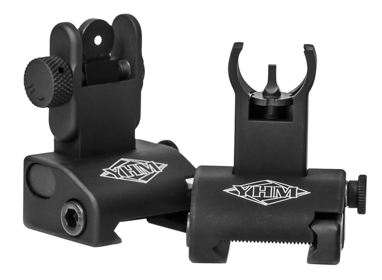 Yankee Hill Machine QDS Quick Deploy Flip-Up Front and Rear Sight Set Hooded AR-15 Flat-Top Aluminum Matte