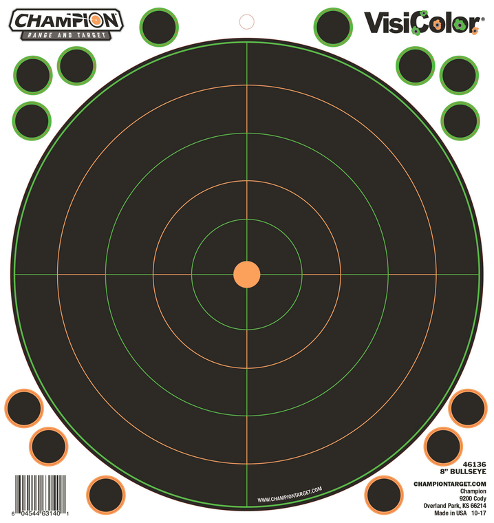 Champion Targets 46136 VisiColorSelf-Adhesive Paper Pistol/Rifle Black/Orange 8" Bullseye Includes Pasters 5 Pack
