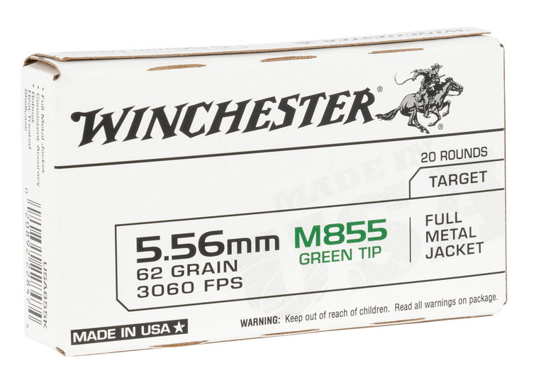 Winchester Ammo WM855K USA M855 Green Tip 5.56x45mm NATO 62 gr 3060 fps FMJ20 Bx/50 Cs