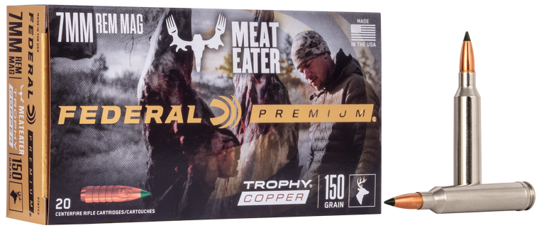 Federal Premium Meat Eater Ammunition 7mm Remington Magnum 150 Grain Trophy Copper Tipped Boat Tail Lead-Free 20RD