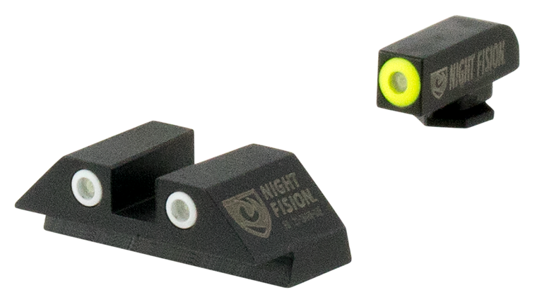 Night Fision GLK001003YGW Tritium Night Sights For GlockBlack | Green Tritium Yellow Ring Front Sight Green Tritium White Ring Rear Sight