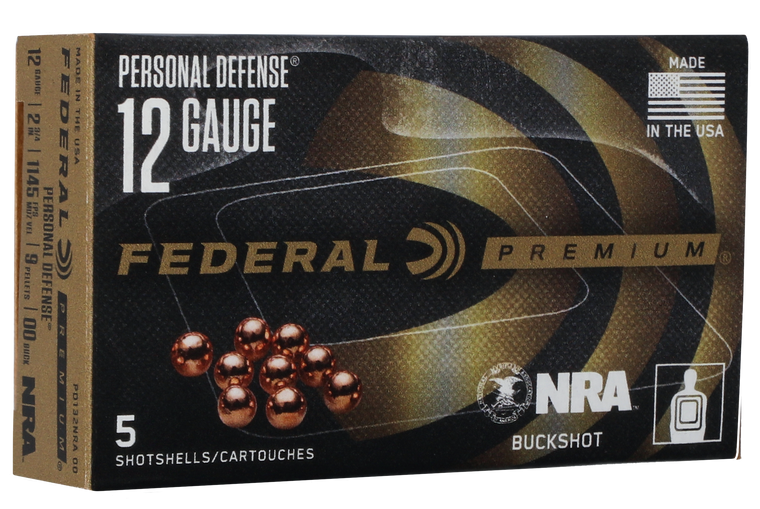 Federal PD132NRA00 Premium Personal Defense NRA 12 Gauge 2.75" 9 Pellets 1145 fps 00 Buck Shot 5 Bx/50 Cs