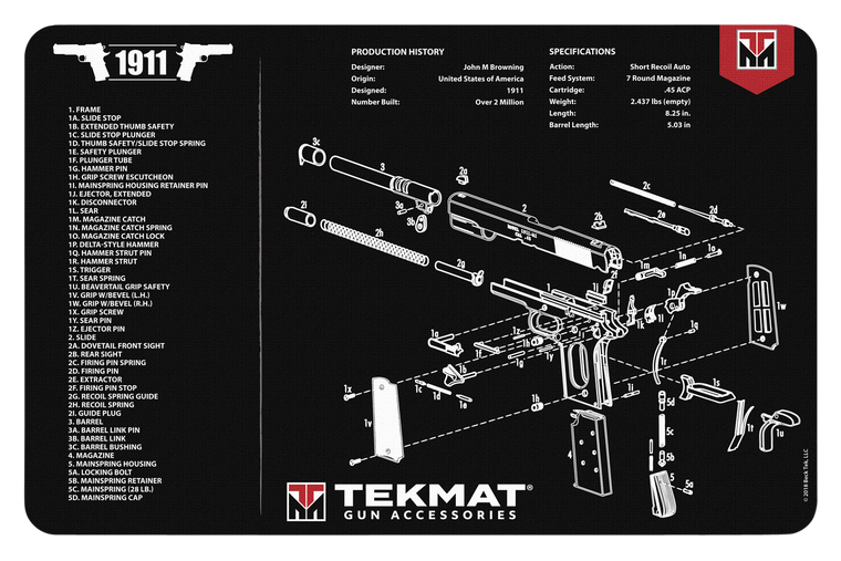 TekMat TEKR171911 1911 Cleaning Mat Black/White Rubber 15" x 20" 1911 Parts Diagram Illustration