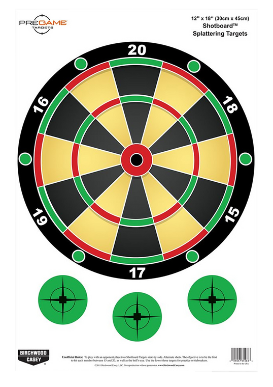 Birchwood Casey 35562 Pregame Shotboard Dart Board Hanging Paper All Firearms 12" x 18" Impact Enhancement Splatter 8 Targets