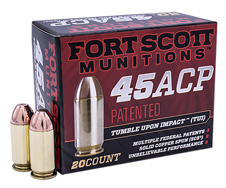 Fort Scott Munitions 450180SCV Tumble Upon Impact (TUI) Self Defense 45 ACP 180 gr Solid Copper Spun (SCS) 20rd Bx