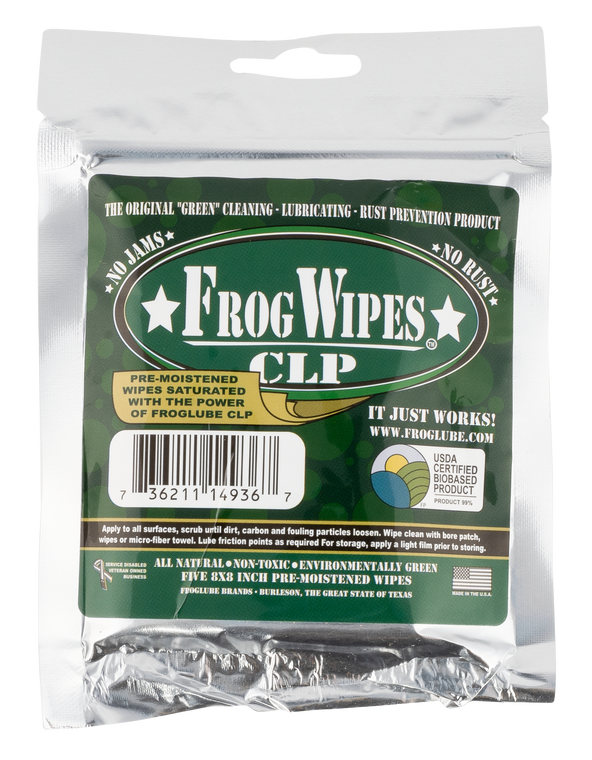 FrogLube CLP Bio-Based Cleaner, Lubricant, and Preservative Treated Wipes 5PK