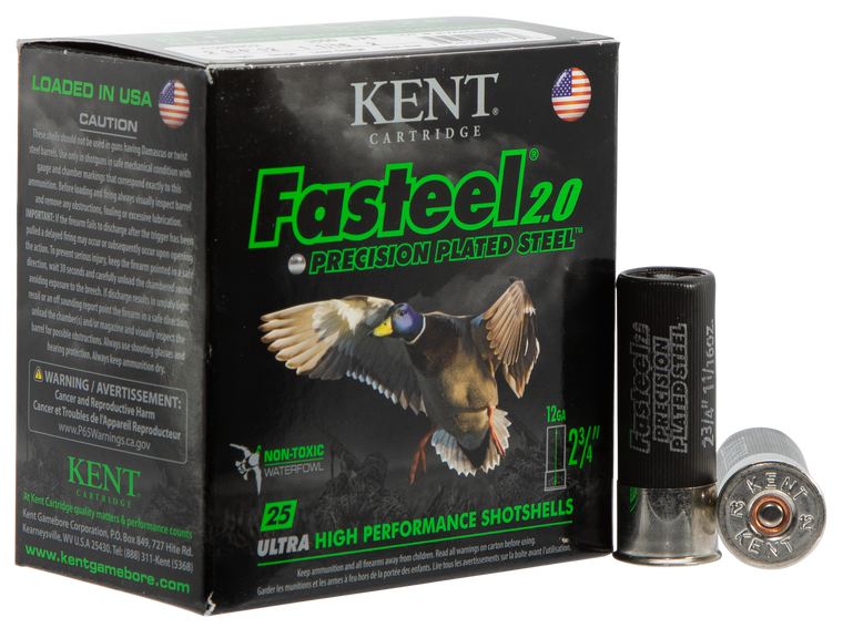 Kent Cartridge K122FS302 Fasteel 2.0 Waterfowl 12 Gauge 2.75" 1 1/16 oz 2 Shot 25 Per Box/ 10 Cs