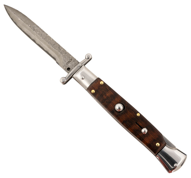 Steel River Knives SGSWRDAM Spartan3.9" Italian Bayonet Damascus 5.1" Snakewood Buffalo Horn Handle Side Open