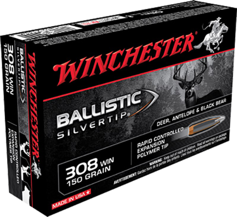 Winchester Ballistic Silvertip Ammunition 308 Winchester 150 Grain Rapid Controlled Expansion Polymer Tip 20RD