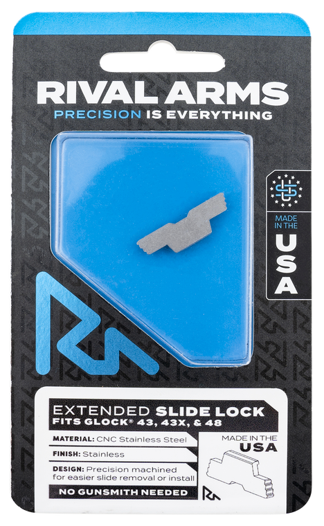 Rival Arms RARA80G003D Slide LockExtended Polished Stainless for Glock 43, 43X, 48