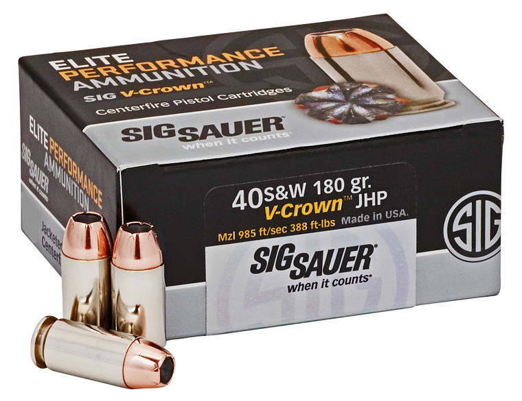 Sig Sauer Elite Performance Ammunition 40 S&W 180 Grain V-Crown Jacketed Hollow Point Box of 50
