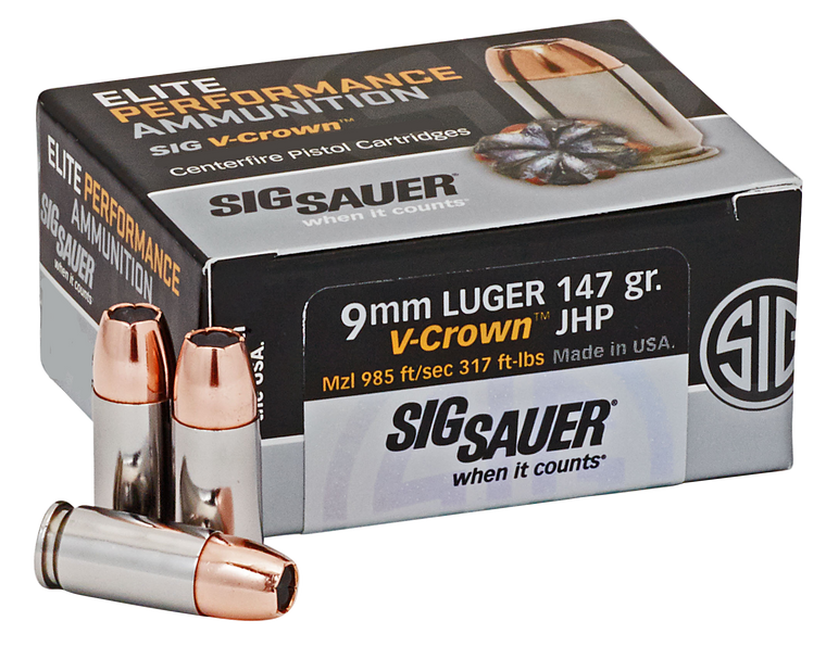 Sig Sauer Elite Defense Ammunition 9mm Luger 147 Grain V-Crown Jacketed Hollow Point