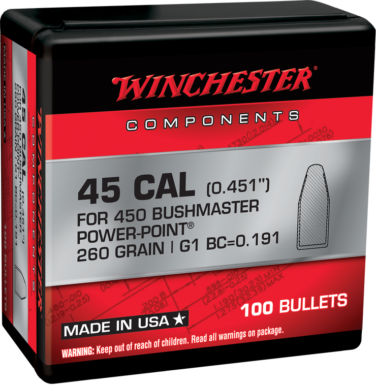 Winchester Ammo Power-point Win Wb450p260x 450 Bushmaster 260 Pp 100/10