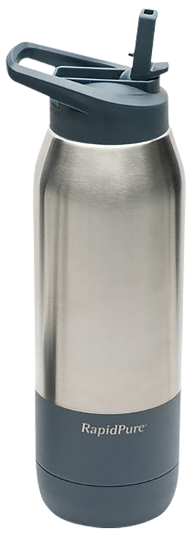 RapidPure 01600124 RapidPure Purifier+ For Most 2.5" Water Bottles Silver Stainless Steel 3.5" x 3.5" x 11.1" Includes Ultralight Straw