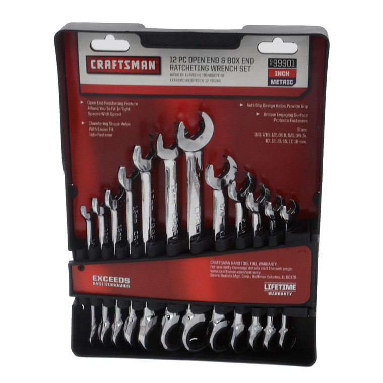 CRAFTSMAN¬Æ 12-Piece Open End & Box End Ratcheting Wrench Set - Metric & SAE