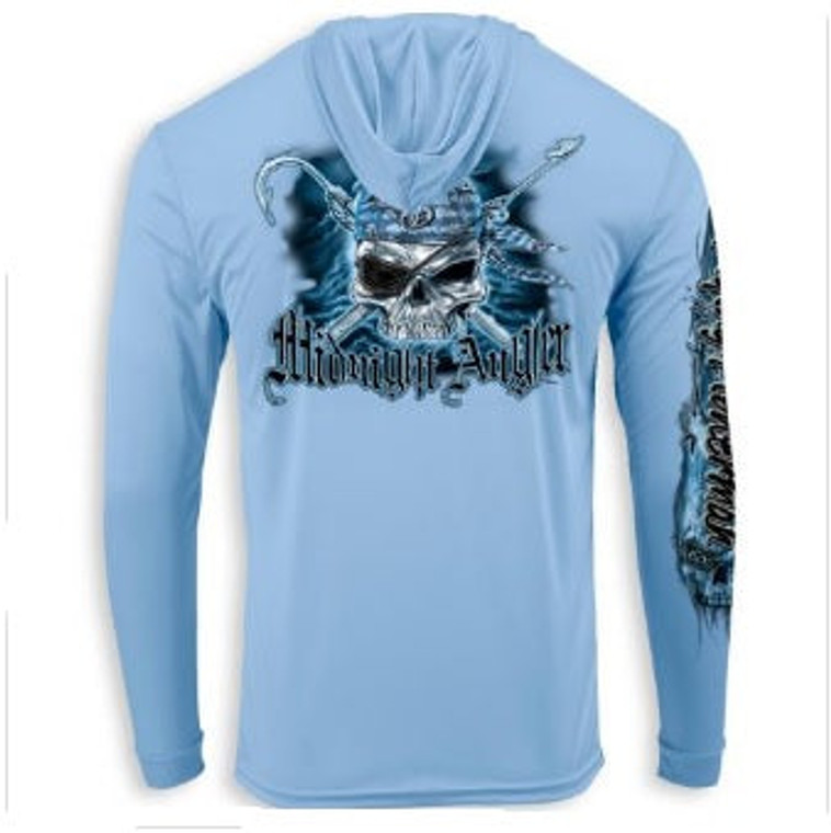 Flying Fisherman Performance Hoodie Pirate Skull Blue Mist XX-Large