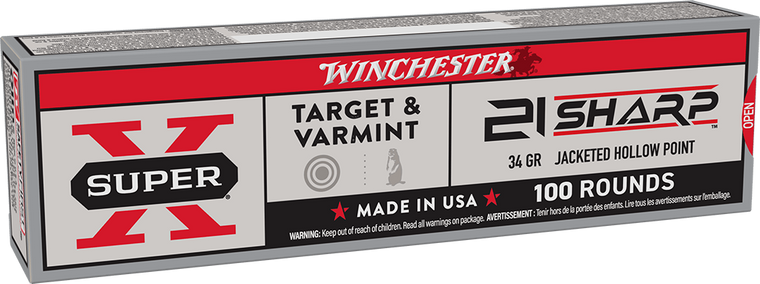 Winchester Ammo X21Jhp Super X 21Sharp 34Gr Jacketed Hollow Point 100 Per Box/20 Case