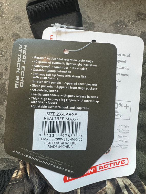 Bib Realtree Max-7 Xx-Large!Arctic Shield Heat Echo Attack  DEMO/USED