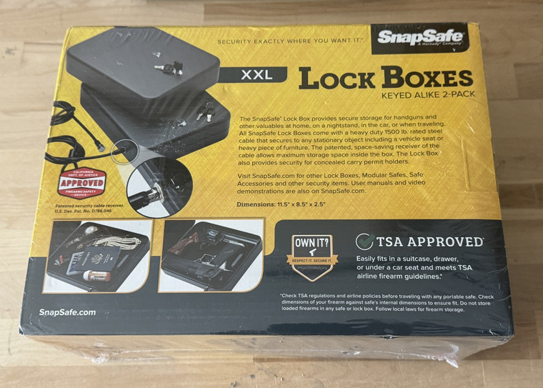 SnapSafe 75221 Lock Box 2XL Key Entry Black Steel 11.50" L x 8.50" W 2.50" D 2pk DEMO/USED