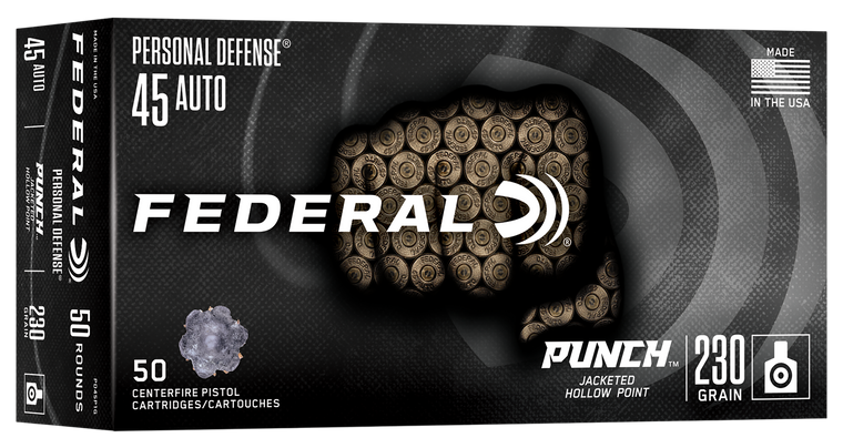 Federal Personal Defense Punch Handgun Ammunition .45 Auto 230gr JHP 890 fps 50/ct
