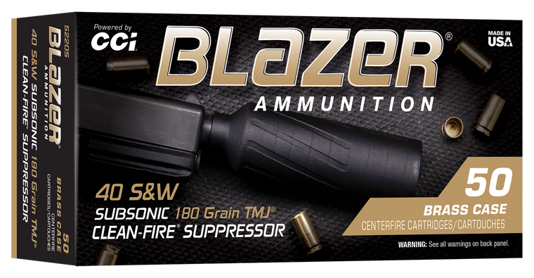 CCI Blazer Brass Clean-Fire Suppressor Handgun Ammunition .40 S&W 180gr TMJ 970 fps 50/ct