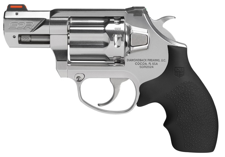 Diamondback DB0700P701 SDR Small 9mm Luger +P 6 Shot 2" Polished Stainless Steel Barrel & Frame, Stainless Steel Cylinder, Black Hogue Rubber Grip, Exposed Hammer