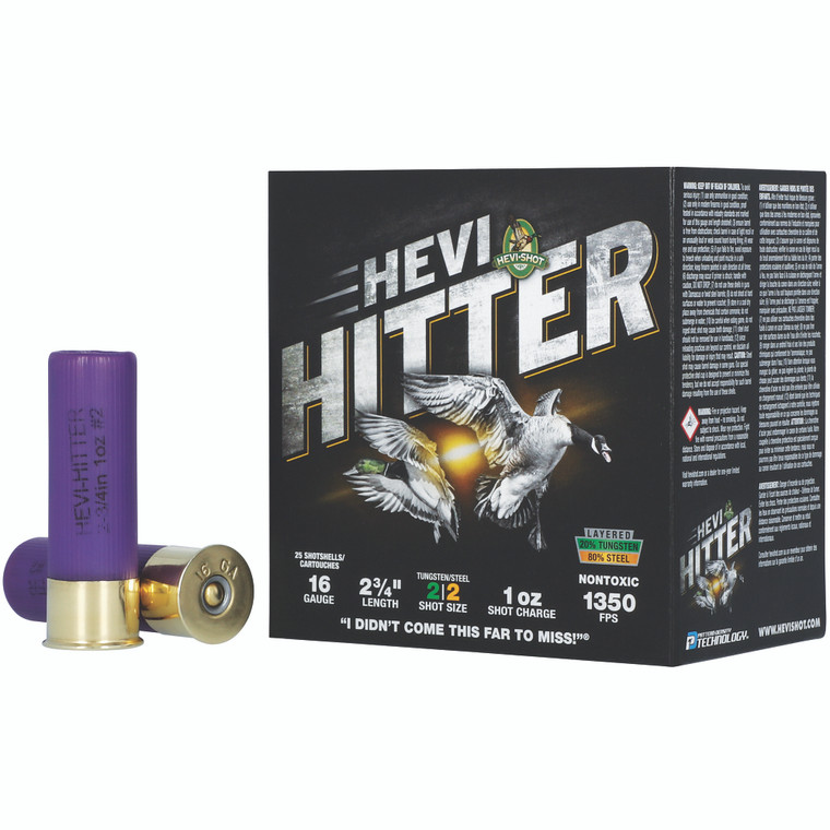 HEVI-Shot HEVI-Hitter Tungsten/Steel Shotshells 16ga 2-3/4" 1oz 1350 fps #2 25/ct