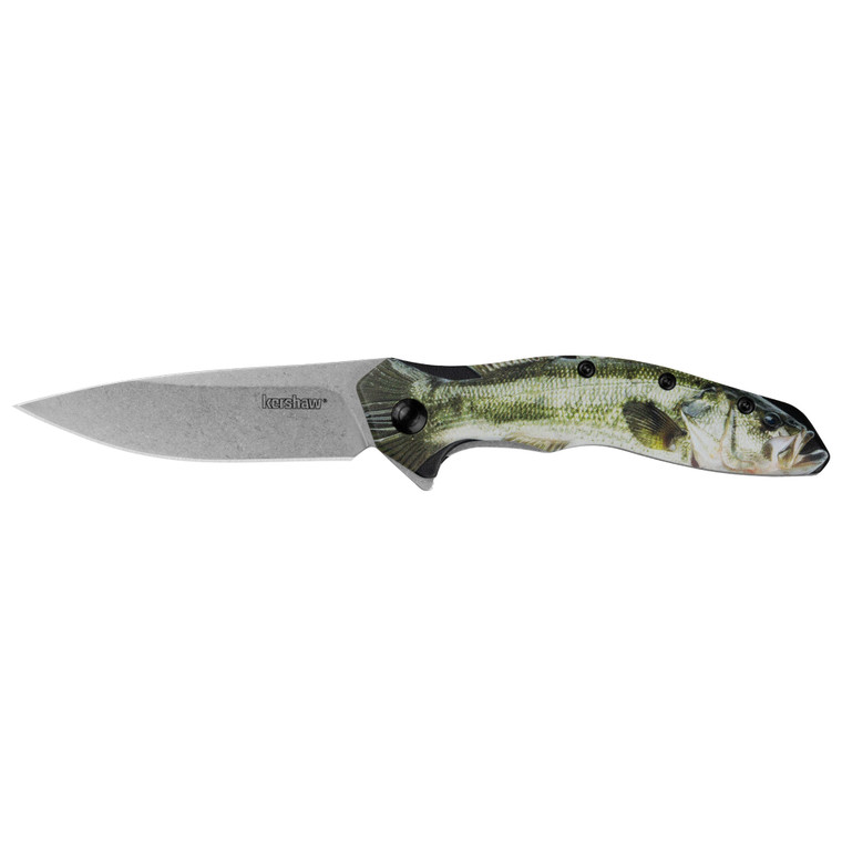 Kershaw Shoreline Bass Folding Knife 3" Drop Point Blade Green Bass