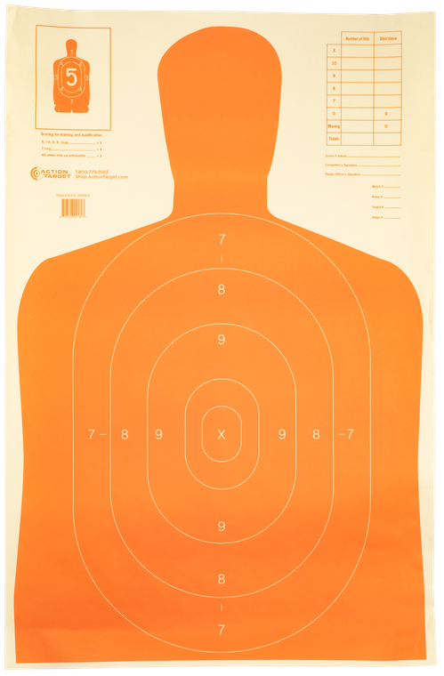 Action Target B27EORANGE Qualification Economy Silhouette Hanging Paper Target 23" x 35" 100 Per Box