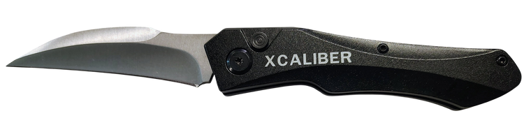 Xcaliber Knife Company Switch Blade 3.25" Folding Sheepsfoot Plain Stainless D2 Steel Blade, 4.50" Black Aluminum Handle