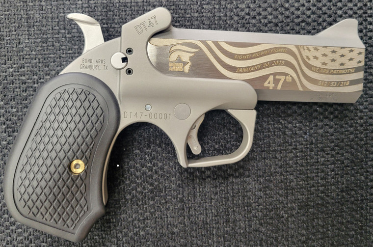 Bond Arms DT47-45/410 DT-47 Trump 47th President 45 Colt (Long Colt)/.410 2 Shot4.25" Stainless w/Gold Engraving Double Barrel, Stainless Steel Frame, Black Extended B6 Resin Grips