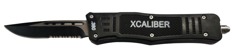 Xcaliber Knife Company 380 ACP Medium 3.25" OTF Part Serrated Black 440C SS Blade, 4.64" Steel Handle