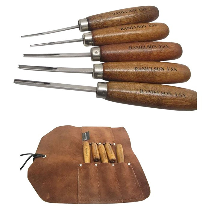 U.J. Ramelson V&U Chisel Carving Set Checkering & Resoration W/Case 5Pc