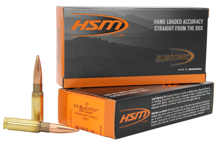 HSM 86BLK1N 8.6Blackout 300gr Hollow Point Boat Tail 20 Per Box/25 Case