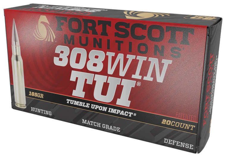 Fort Scott Munitions 308-165-SCV22 Tumble Upon Impact (TUI) 308Win 165gr Solid Copper Spun 20 Per Box/10 Case