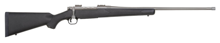 Mossberg 28261 Patriot Full Size 7mm PRC 3+1 24" Stainless Cerakote Fluted Threaded Barrel, Drilled & Tapped Stainless Cerakote Receiver, Black Fixed Synthetic Stock