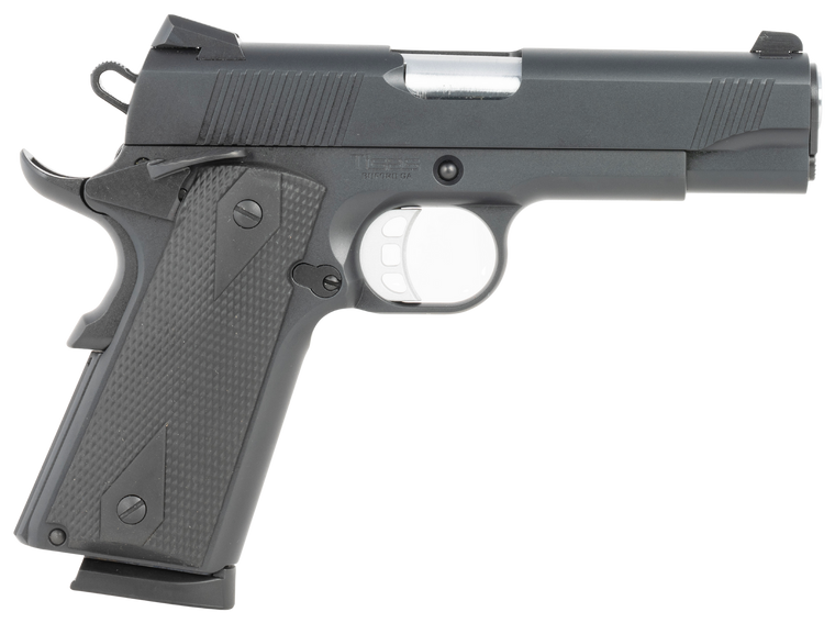 Tisas Arms 10100121 1911 Carry 9mm Luger 9+1 4.25" Black Cerakote Carbon Steel Serrated Slide & Frame w/Beavertail Black Rubber