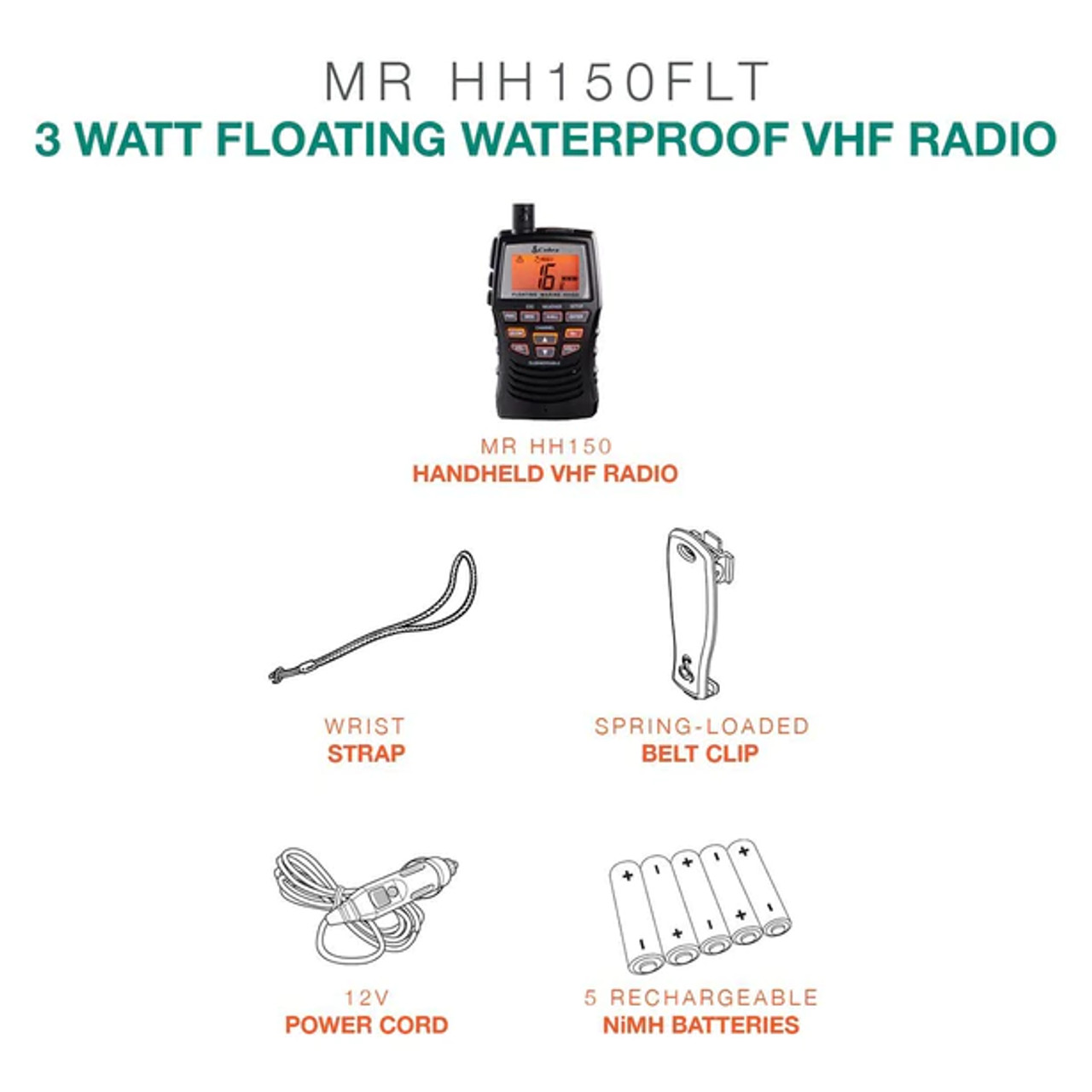 Cobra 3 Watt Handheld Floating VHF Marine Radio with NOAA Weather MR PN HH150 FLT MALAYSIA, INDONESIA, SINGAPORE, THAILAND, BRUNEI, VIETNAM, LAOS, CAMBODIA, PHILIPPINES