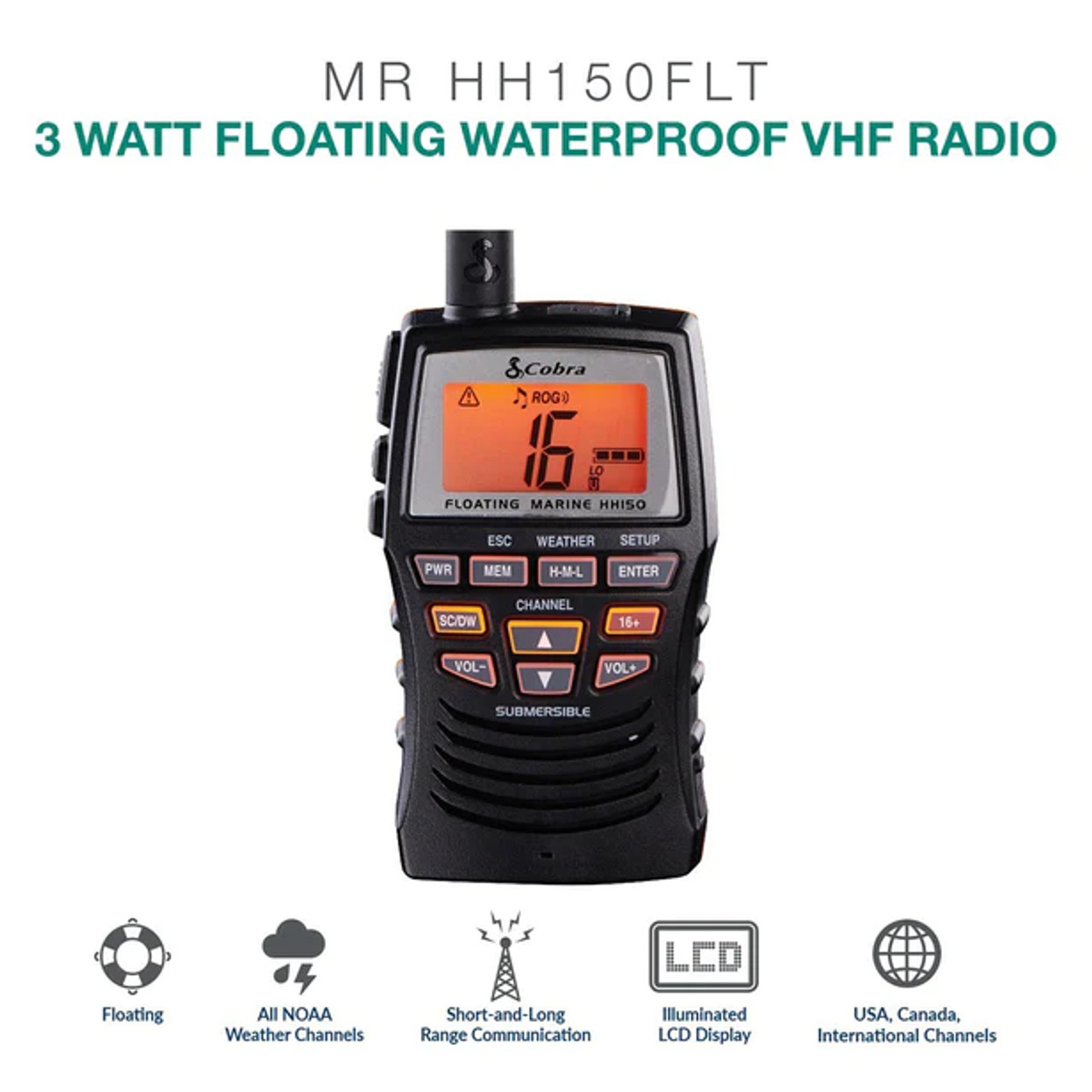 Cobra 3 Watt Handheld Floating VHF Marine Radio with NOAA Weather MR PN HH150 FLT MALAYSIA, INDONESIA, SINGAPORE, THAILAND, BRUNEI, VIETNAM, LAOS, CAMBODIA, PHILIPPINES
