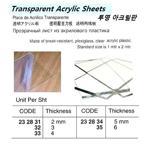 IMPA 232834-ACRYL SHEET TRANSPARENT, 5MMX1X2MTR MALAYSIA,INDONESIA,SINGAPORE,THAILAND,VIETNAM,LAOS,CAMBODIA,PHILIPPHINES